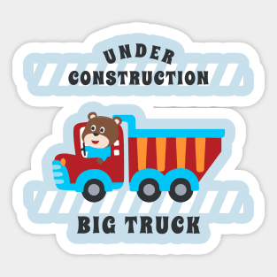 Vector illustration of contruction vehicle with cute litle animal driver. Sticker